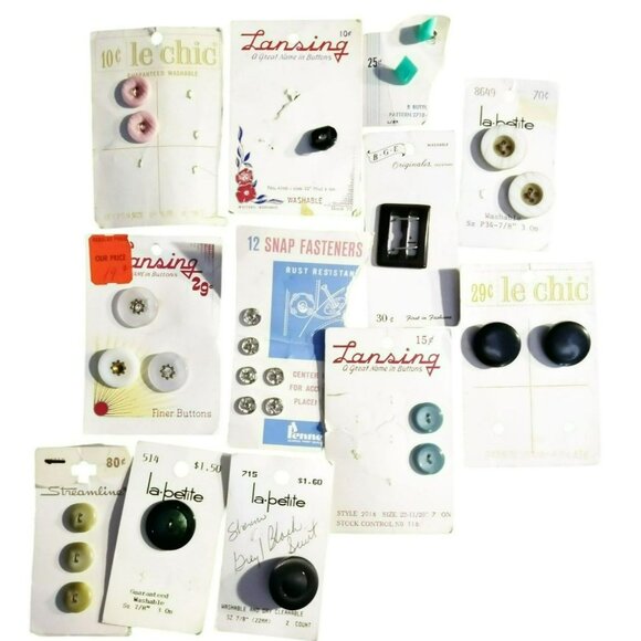 Buttons Fastener Collection Vintage Le Chic Lansing La Petite BGE Original Craft - Picture 1 of 13